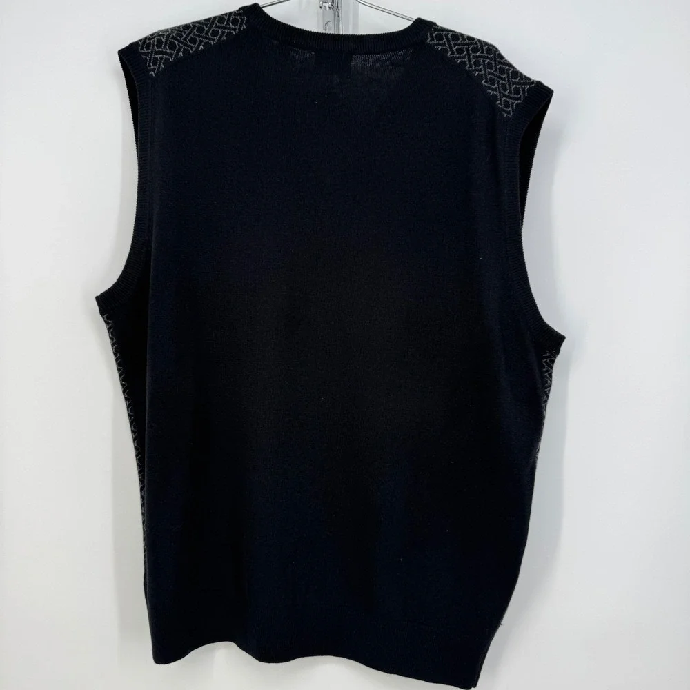Neiman Marcus‎ XXL Mens Sweater Vest Wool Blend Geometric Black Gray Knit